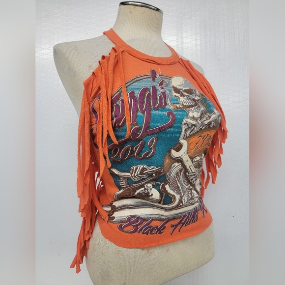 Harley Davidson Sturgis Rally Fringe Halter Top Upcycled - Picture 2 of 7
